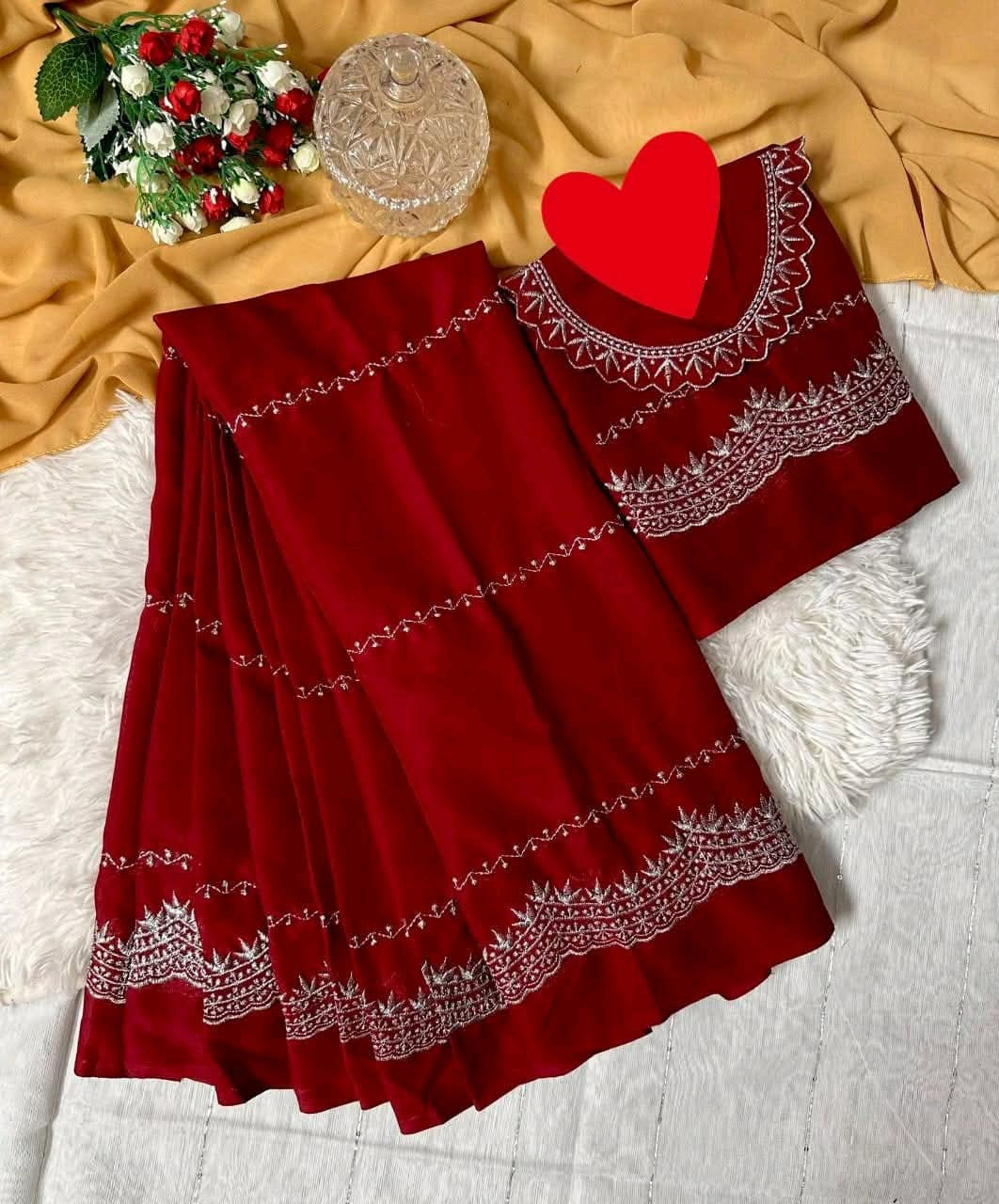 Georgette Embroidery Sharee with Blouse Piece